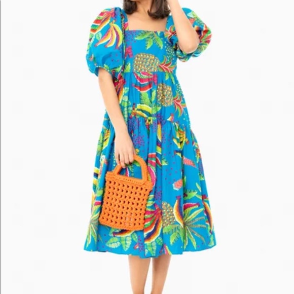 FARM Rio blue banana midi dress - Picture 2 of 5